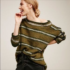 Free People Alpaca Blend Sid Green Striped Tunic